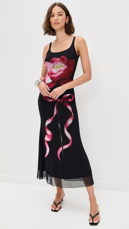 Another GirlDigital Flower Print Mesh Midi Dress